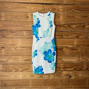 Calvin Klein White and Blue Floral Dress